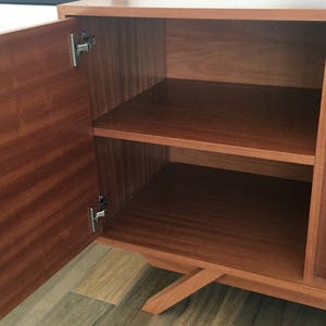 NEW Hand Built Mid Century Style Buffet / Credenza / TV Stand / Dresser. Mahogany 3 Drawer and 2 Door Angled Leg Base image 4