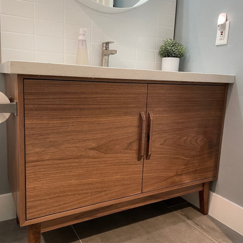 36 Mid Century Bathroom Vanity Cabinet Single Sink, 2 Door, No Drawer Customize to Your Unique Style For New Home Build or Remodel image 1