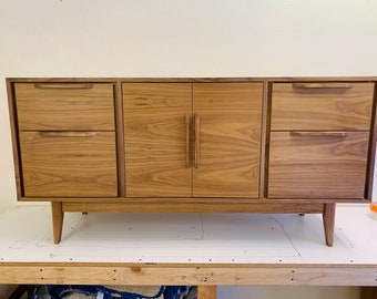 NEW Hand Built Mid Century Style 64" Wide Buffet / Credenza / Liquor Cabinet - Free Shipping!