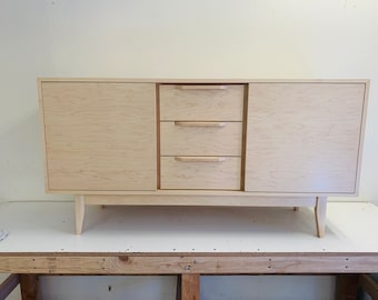NEW Hand Built Mid Century Inspired Buffet / Credenza. 60" Maple 3 Drawer / 2 Door Cabinet with Straight Leg Base!