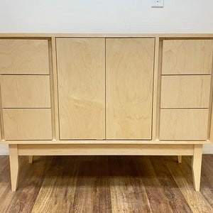 NEW Hand Built Mid Century Inspired Buffet / Credenza. 44 Maple 3 Drawer / 2 Door Cabinet with Straight Leg Base 画像 1