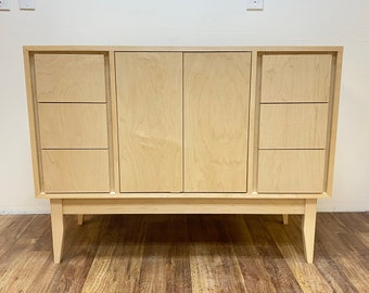 NEW Hand Built Mid Century Inspired Buffet / Credenza. 44" Maple 3 Drawer / 2 Door Cabinet with Straight Leg Base!