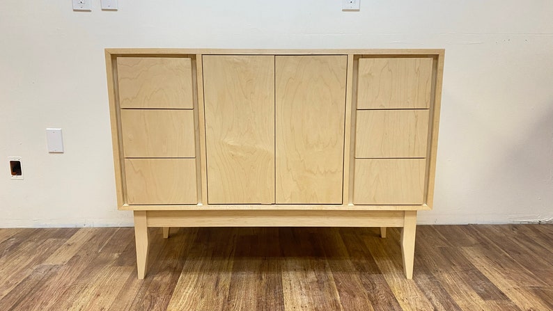 NEW Hand Built Mid Century Inspired Buffet / Credenza. 44 Maple 3 Drawer / 2 Door Cabinet with Straight Leg Base image 1