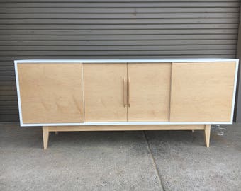 NEW Hand Built Mid Century Inspired Two Tone Maple & White TV Stand / Buffet - Free Shipping!