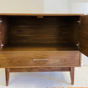 NEW Hand Built Mid Century Style Double Door Buffet / Entry Cabinet in Walnut Straight Leg Base FREE SHIPPING image 2