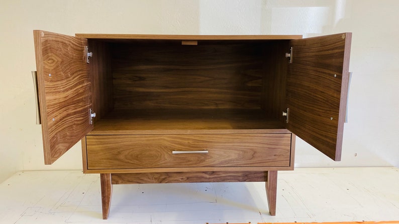 NEW Hand Built Mid Century Style Double Door Buffet / Entry Cabinet in Walnut Straight Leg Base FREE SHIPPING image 2