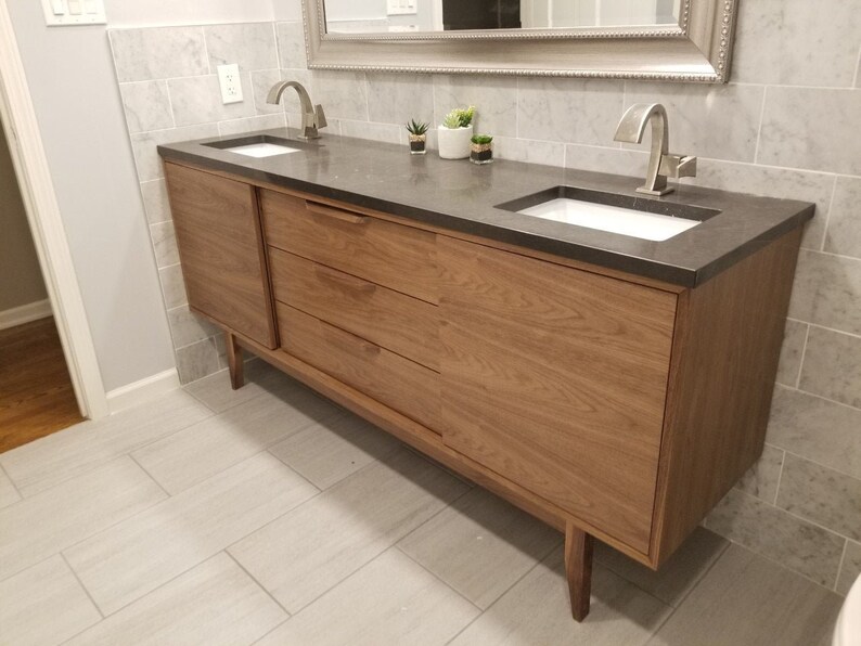 72 Mid Century Bathroom Vanity Cabinet Dual Sink, 2 Doors, 3 Drawers Customize to Your Unique Style For New Home Build or Remodel image 2