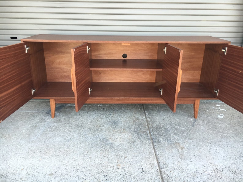 NEW Hand Built Mid Century Inspired Buffet / Credenza. Mahogany four door with straight leg base FREE SHIPPING image 2