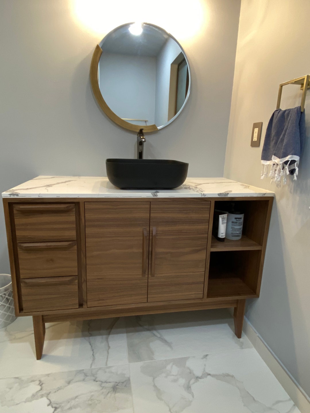 48 Mid Century Style Bathroom Vanity Cabinet in Walnut - Etsy