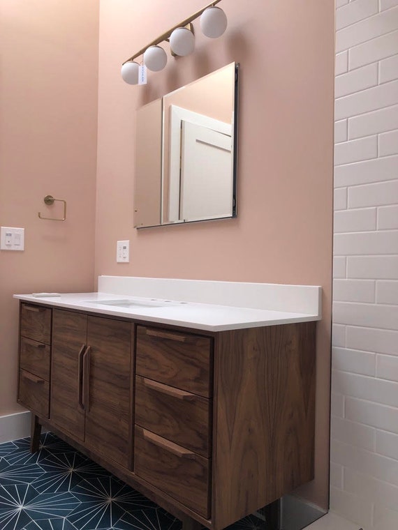Mid Century Style Bathroom Vanity Cabinet in Walnut 6 | Etsy