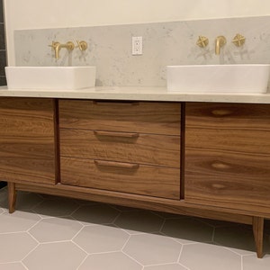 72" Mid Century Bathroom Vanity Cabinet - Dual Sink, 2 Doors, 3 Drawers - Customize to Your Unique Style- For New Home Build or Remodel