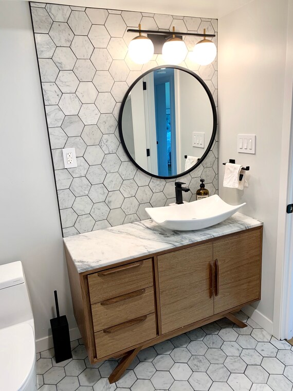 Modern Bathroom Vanity Cabinet With Acrylic Sink, 3 Drawers & 2 Doors