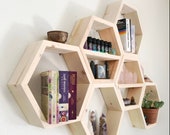 Hexagon shelves on wall Honeycomb for bathroom nursery shelf decor wood home wall art decor all natural without brackets white