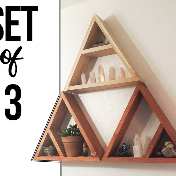 Set of 3 Triangle Shelves / Large for Crystals Triangle Shelf Geometric Wall Art Floating Wood Shelves Free shipping Nursery Decor