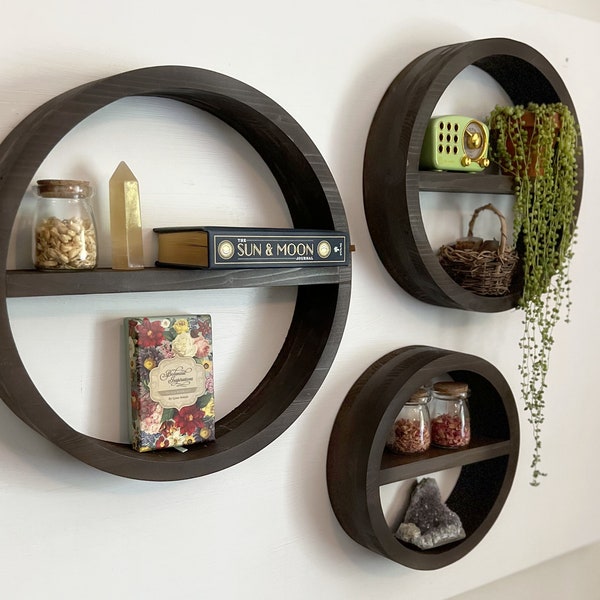 Circle Shelves Circle Frame Floating Shelves Floating Frame Crystal Display Plant Stand Living Room Decor Wood Wall Art Bathroom