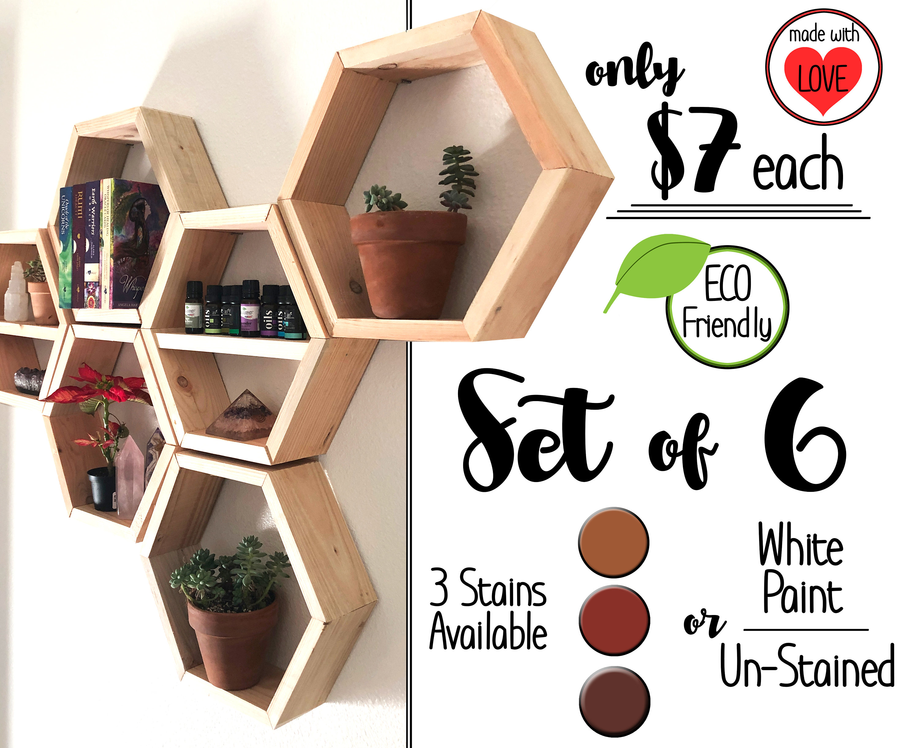 Large Set of Six Hexagon Shelves on Wall Beehive Bee Hexagonal Etsy