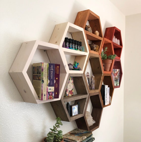 Special Set of 10 Hexagon Shelves on Wall Beehive Bee Honeycomb