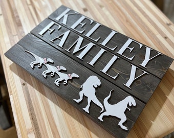 Family Name Custom Reclaimed Wood Sign, Funny Dinosaur Gift for Wedding Anniversary Christmas Modern Rustic Wood Sign Personalized Gift