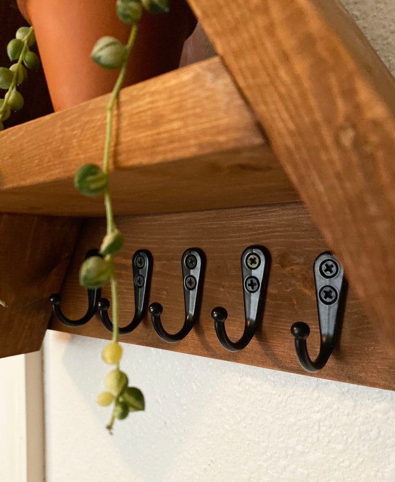 Triangle Shelf With Hooks Entryway Organizer Towel Rack Key Etsy