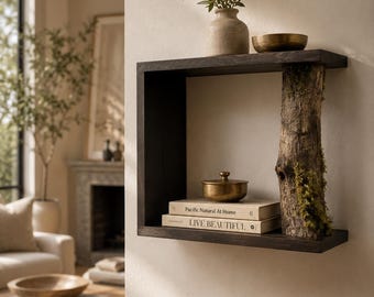 Lamella Arbor Floating Shelf  Rustic Wood Wall Shelf with Natural Tree Branch, Modern Farmhouse Decor, Nature Decor, Apothecary, Plant Shelf