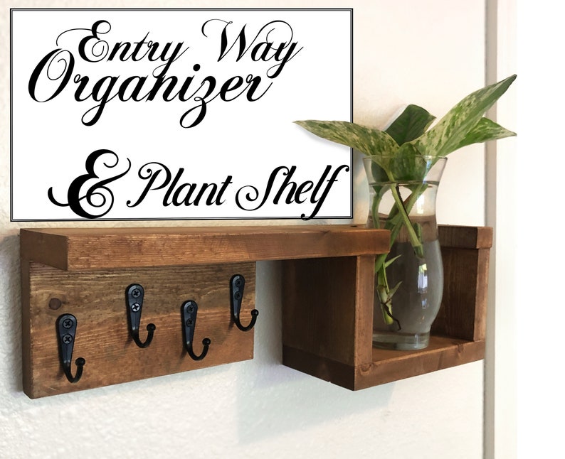 Fast Shipping Entryway Organizer & Plant Shelf Mail Organizer Rustic Home Decor Dog Leash Key Mail Holder Key Hook Key Rack Mason Jar 