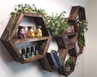 Honeycomb (Hexagon) Shelves, 6 Inches, Handmade from Redwood