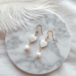 Mother of Pearl Heart Earrings: Freshwater Pearl Bridal Jewelry