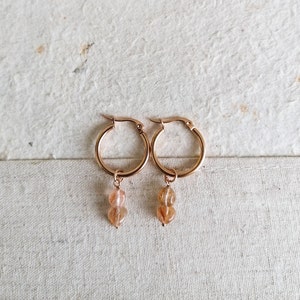 Rose Gold Rutilated Quartz Hoop Earrings - Stainless Steel (20mm)