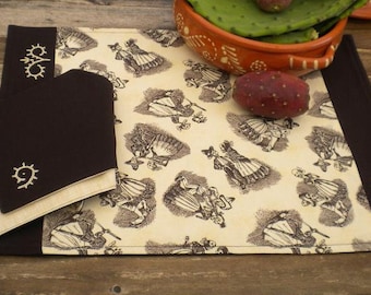 Day of the Dead Skeleton Placemat and Napkin with Hand Embroidered Detail, Jose Guadalupe Posada Print