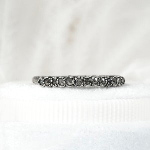 Dainty Salt and Pepper Diamond Ring Fine Silver SP Diamond Alternative Wedding Band Ring Black Diamond Band Ring Diamond Bubble Ring