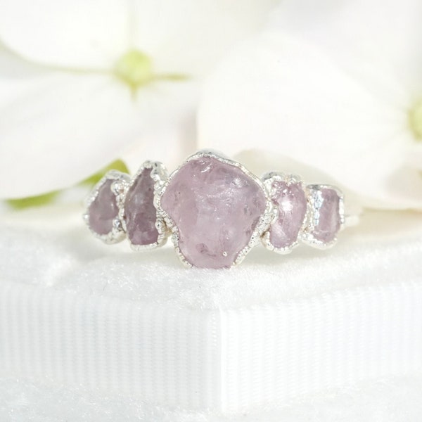 Pale Pink Sapphire Ring Rough Sapphire Engagement Ring Pink Gemstone Jewellery Sapphire Promise Ring Silver Electroformed Jewellery