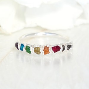 LGBTQ+ Pride Ring Natural Raw Gemstone Ring Rough Crystal Ring Multicolour Ring 999 Pure Silver Ring Raw Stone Alternative Pride Ring
