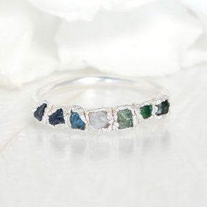 Gay Pride Ring Natural Raw Gemstone Ring Rough Crystal Ring Multicolour Ring 999 Pure Silver Ring Raw Stone Alternative Pride Ring
