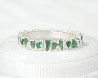 Raw Emerald Eternity Ring Emerald Wedding Band Natural Rough Emerald Band Ring Pure Silver Emerald Ring