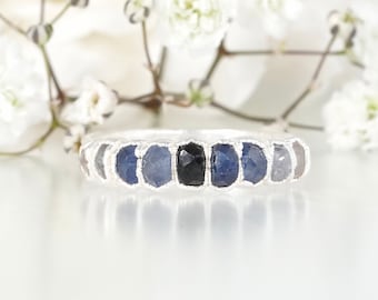 Natural Sapphire Ring Wide Shaded Sapphire Ring September Birthstone Ring Coloured Stone Wedding Band Pure Silver Sapphire Ring