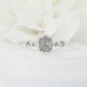 Rough Raw Light Gery Diamond Ring Alternative Fine Silver Engagement Ring