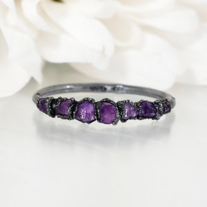 Raw Amethyst Ring 999 Silver Amethyst Ring Natural Rough Amethyst Wedding Band Electroformed Amethyst Jewellery February Birthstone Ring