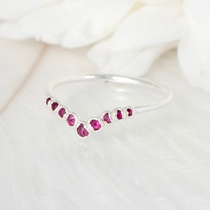 Natural Ruby Wave Ring Hot Pink Crystal Ring Ruby Wedding Band Pink Chevron Ring Natural Ruby Jewellery Electroformed Silver Ring