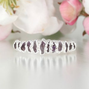 Raw Amethyst Ring Rough Crystal Wedding Band Purple Gemstone Ring Amethyst Crystal Jewellery Electroformed Silver Ring Anniversary Gift