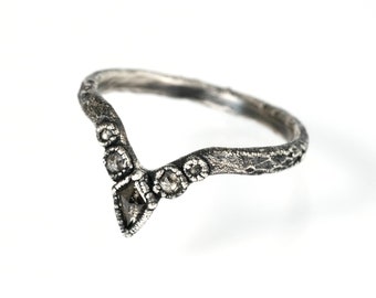 Kite Diamond Chevron Ring Salt And Pepper Wave Ring Galaxy Diamond Wedding Band Custom Diamond Wishbone Ring