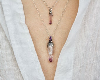 READY To SHIP Raw Amethyst Layered Crystal Necklace Set