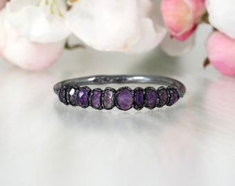 Amethyst Pebble Ring Purple Wedding Band Natural Crystal Ring February Birthstone Jewellery Electroformed Silver Amethyst Ring