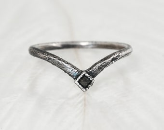 Square Salt and Pepper Diamond Wave Ring Galaxy Diamond Wave Ring Chevron Wedding Band