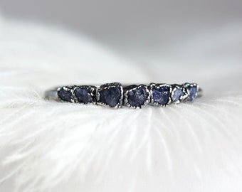 Rough Sapphire Ring 999 Silver Sapphire Band Blue Stone Ring September Birthstone Jewelery Raw Sapphire Wedding Ring Electroformed Jewellery