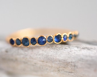 Sapphire Pebble Ring Pure Silver Sapphire Ring Wedding Band Natural Sapphire Ring Blue Stone Wedding Ring September Birthstone Jewellery