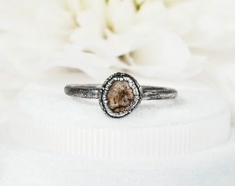 Diamond Slice Ring Brown Galaxy Diamond Ring Alternative Engagement Band 999 Silver Unique  Promise Ring Salt and Pepper Diamond Jewellery