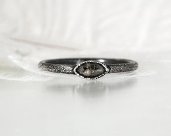 Marquise Diamond Ring Natural Salt and Pepper Ring Dainty Silver Engagement Ring Diamond Promise Ring