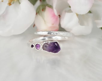 Amethyst Snake Ring Purple Raw Crystal Ring Rough Gemstone Ring Adjustable Amethyst Ring