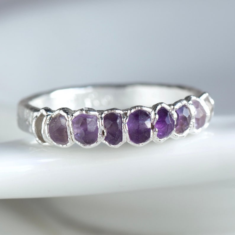 Ombre Amethyst Ring. Shaded Crystal Ring Amethyst Wedding Band February Birthstone Jewellery Electroformed Silver Amethyst Ring image 2
