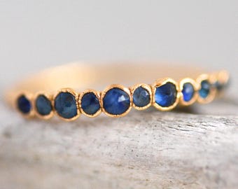 Sapphire Pebble Ring Pure Silver Sapphire Ring Wedding Band Natural Sapphire Ring Blue Stone Wedding Ring September Birthstone Jewellery
